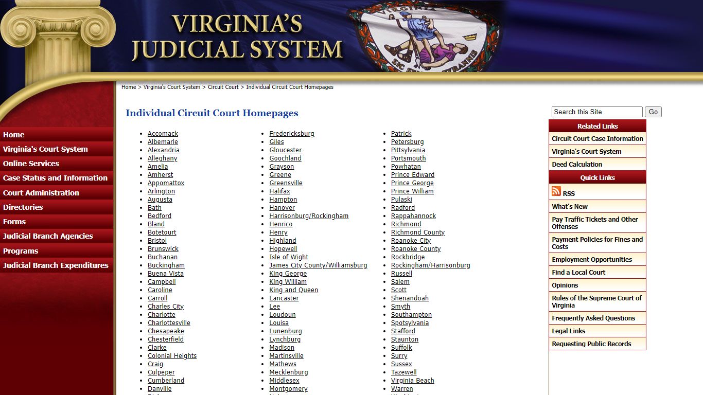 Individual Circuit Court Homepages - courts.state.va.us